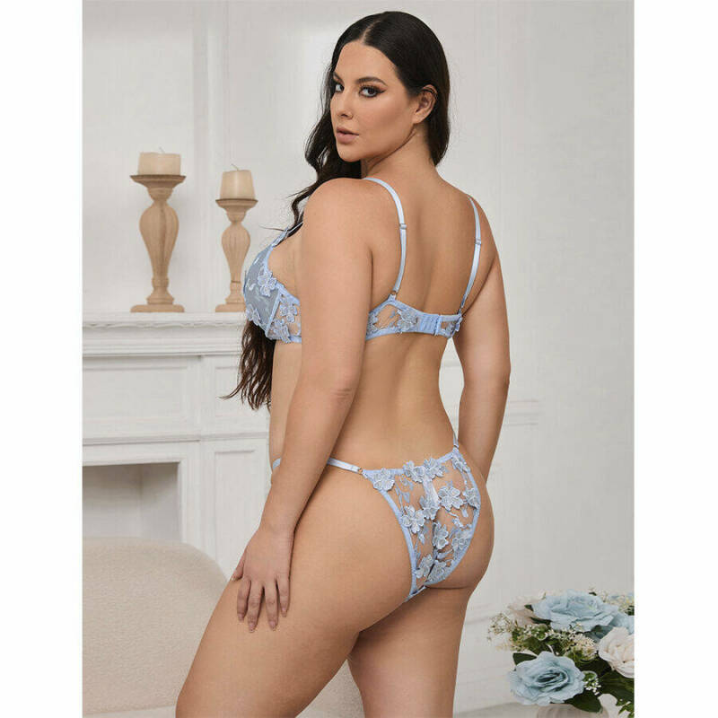 SUBBLIME - 957636 FLOWER EMBROIDERED BRA AND PANTIES SET SKY BLUE L/XL
