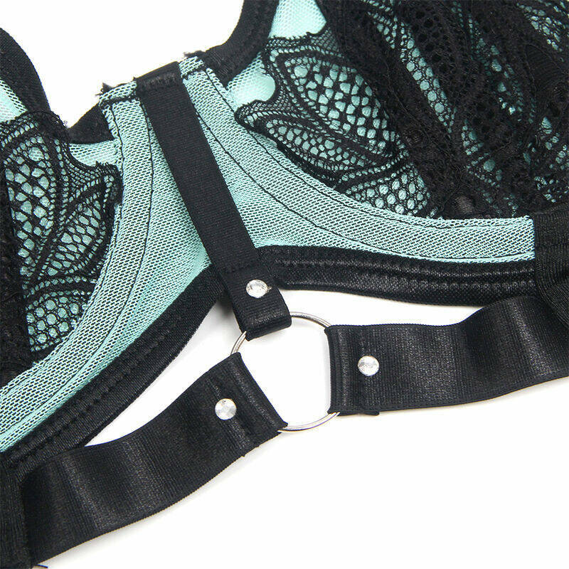 SUBBLIME - 955557 GREEN PATENT LEATHER MESH ZIPPER BRA SET S/M