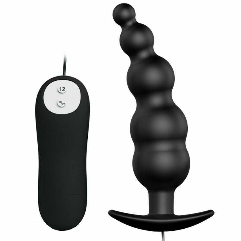 PRETTY LOVE - ANAL PLUG SILICONE EXTRA STIMULATION AND 12 VIBRATION MODES BLACK REMOTE CONTROL