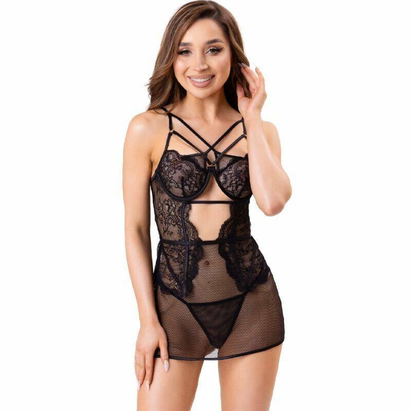 LIVCO CORSETTI FASHION - CIELO LC 20211 CHEMISE + THONG BLACK L/XL