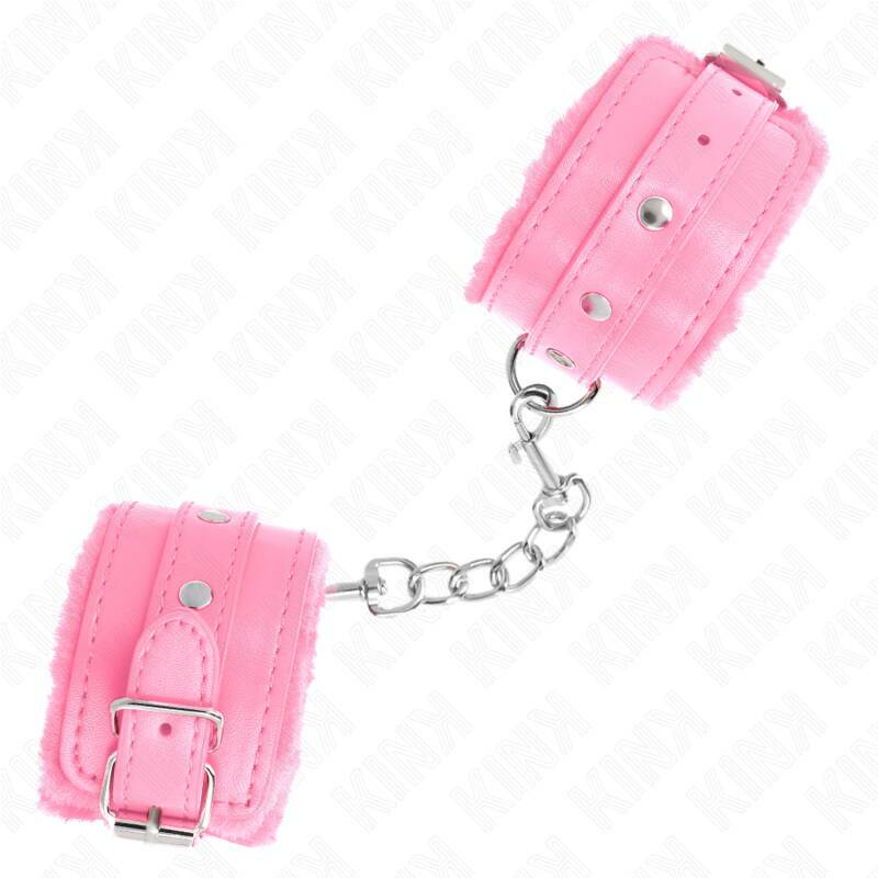KINK - PREMIUM FUR LINED WRIST RESTRAINTS PINK WITH PINK BELT ADJUSTABLE 17-29 CM X 6 CM