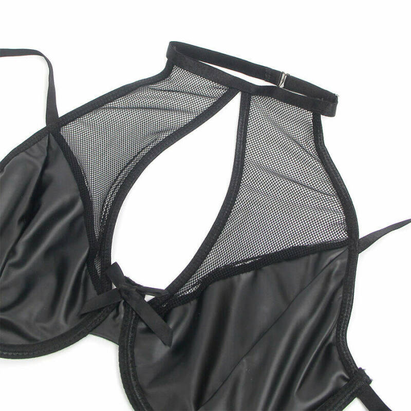 SUBBLIME - 957582 LEATHER BRA AND SKIRT SET BLACK S/M