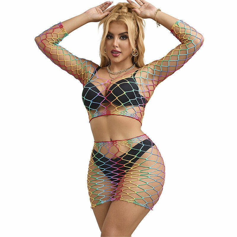 SUBBLIME - 952440 2-PIECE FISHNET SET LONG SLEEVE RAINBOW ONE SIZE