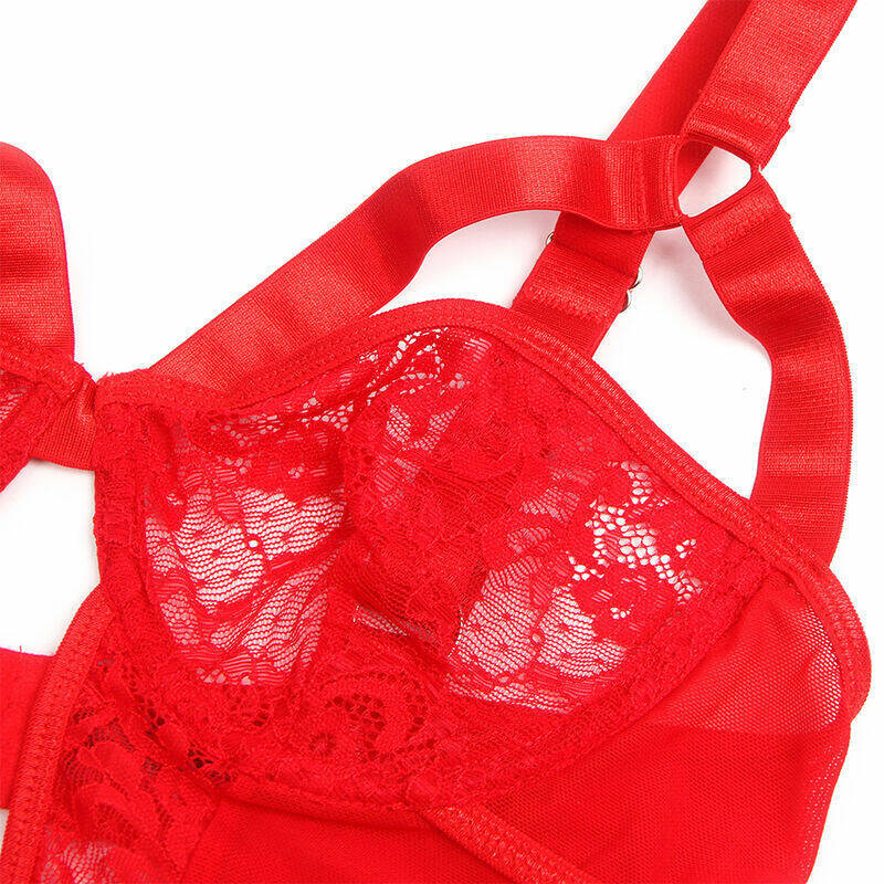 SUBBLIME - TEDDY WITH GARTER WITH LACE DETAIL AND STRIPS RED S/M