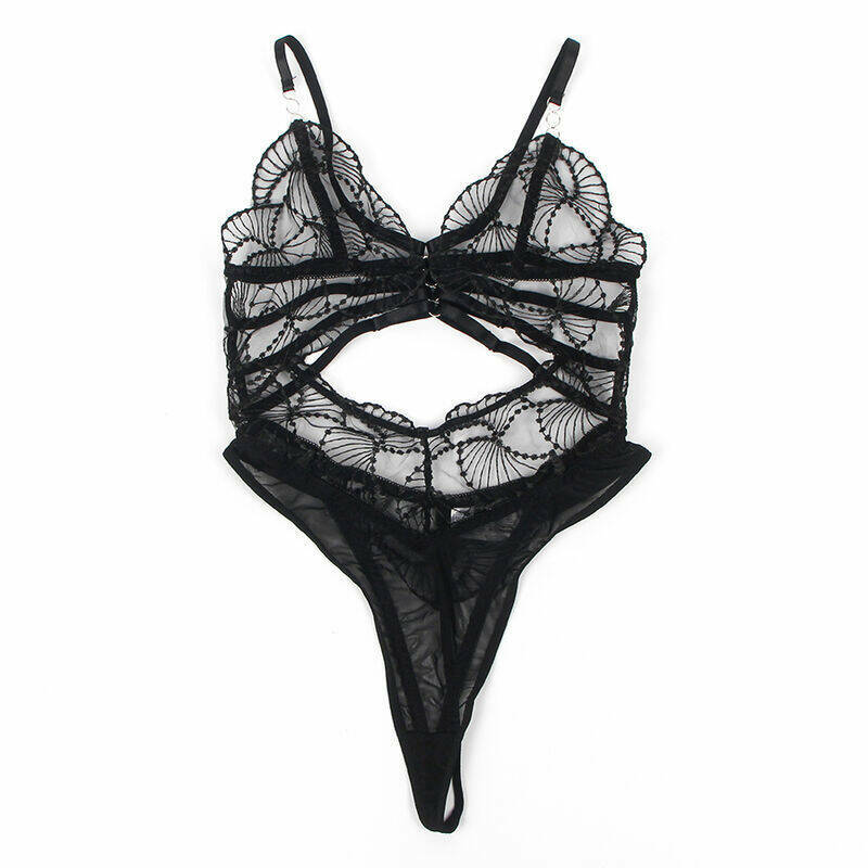 SUBBLIME - 955229 TRANSPARENT BODYSUIT WITH HOLLOW LACE BLACK L/XL