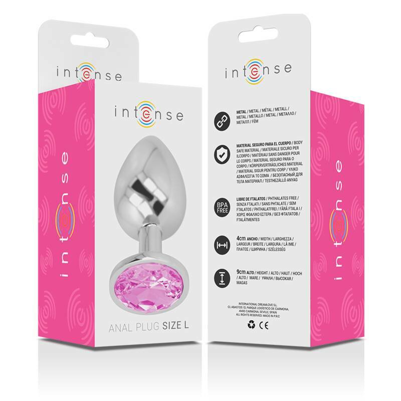 INTENSE - ALUMINUM METAL ANAL PLUG WITH PINK CRYSTAL SIZE L