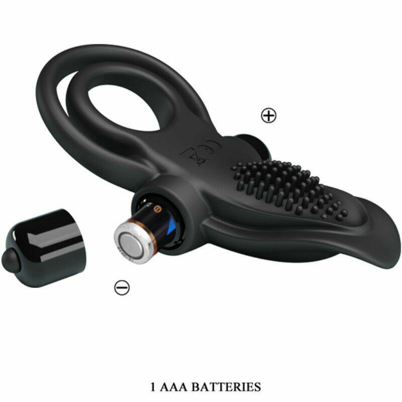 PRETTY LOVE - DOUBLE VIBRATING RING + CLITORIS STIMULATOR 10 VIBRATIONS BLACK