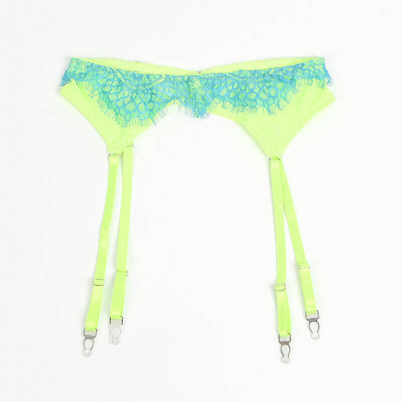 SUBBLIME - 955311 SET OF BRA WITH LACE AND GARTER LINES GREEN AND BLUE S/M