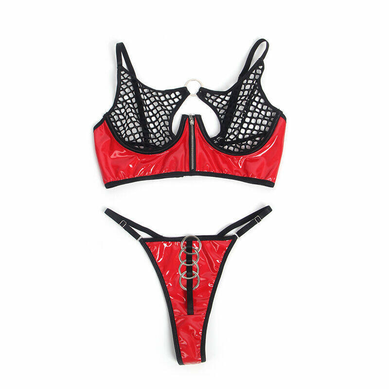 SUBBLIME - 955533 RED PATENT LEATHER MESH ZIPPER BRA SET S/M