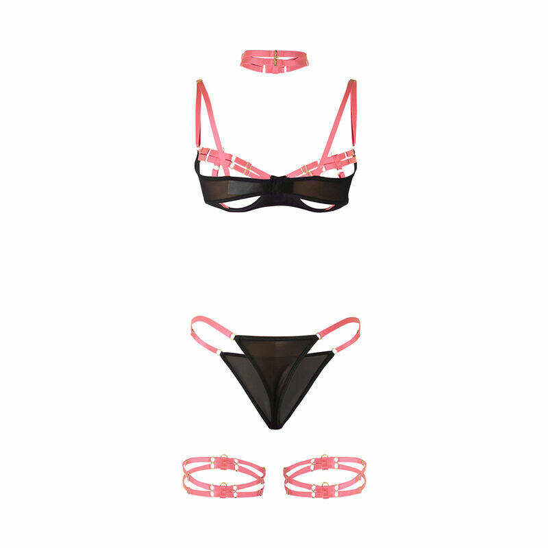 SUBBLIME - 955304 BRA SET WITH NECKLACE AND LEG DETAILS FLUORESCENT PINK L/XL