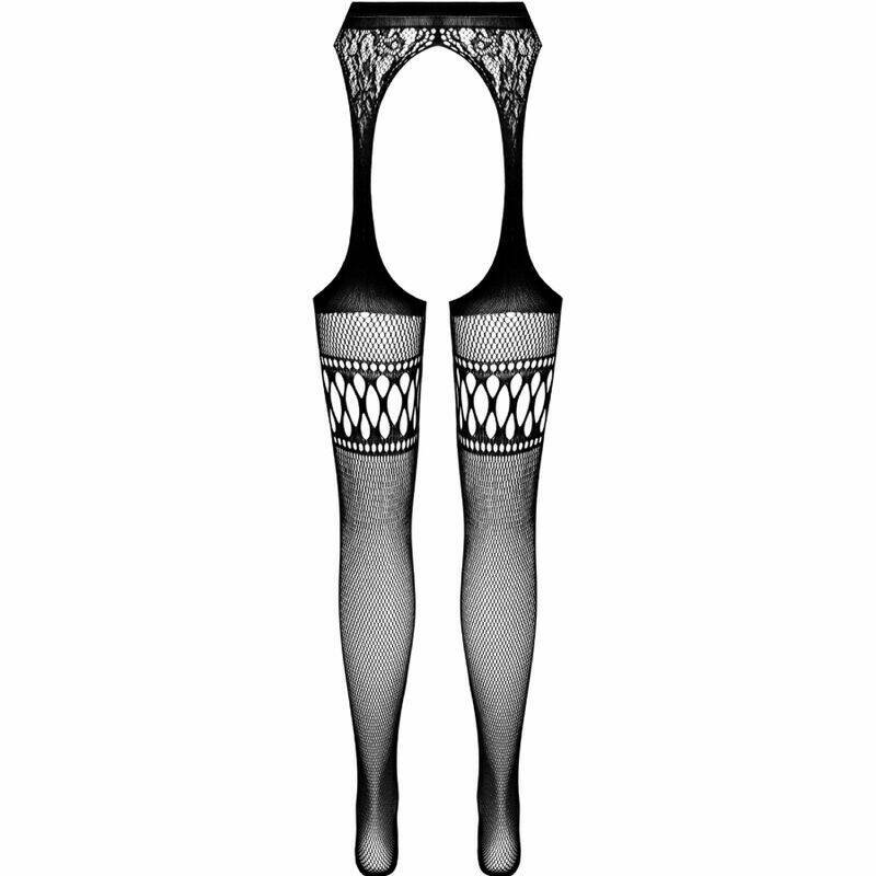 PASSION - S026 BLACK TIGHTS WITH GARTER ONE SIZE