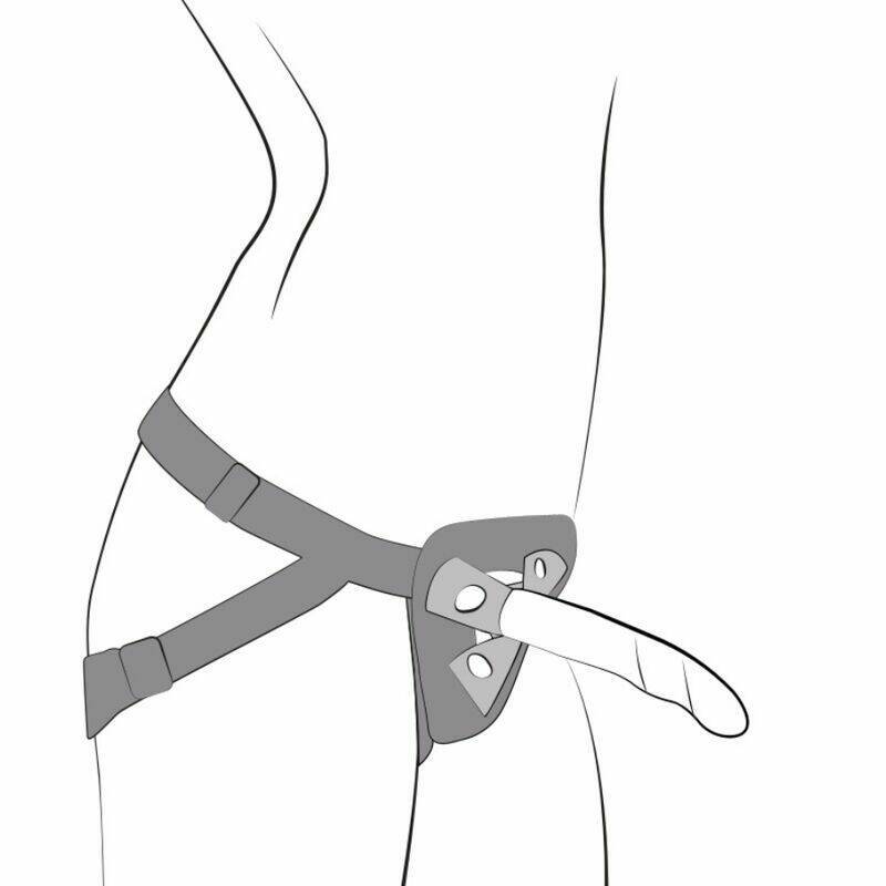 ROMP - PICCOLO HARNESS + SILICONE DILDO WITH TRICOLOR SUCTION CUP 14 CM