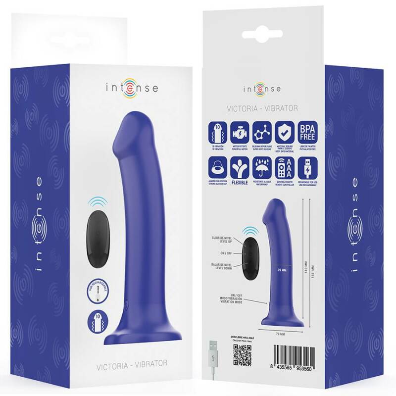 INTENSE - VICTORIA VIBRATOR WITH SUCTION CUP 10 VIBRATIONS DARK BLUE REMOTE CONTROL