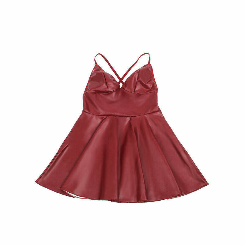 SUBBLIME - 955397 DRESS WITH BURGUNDY LEATHER STRAPS S/M