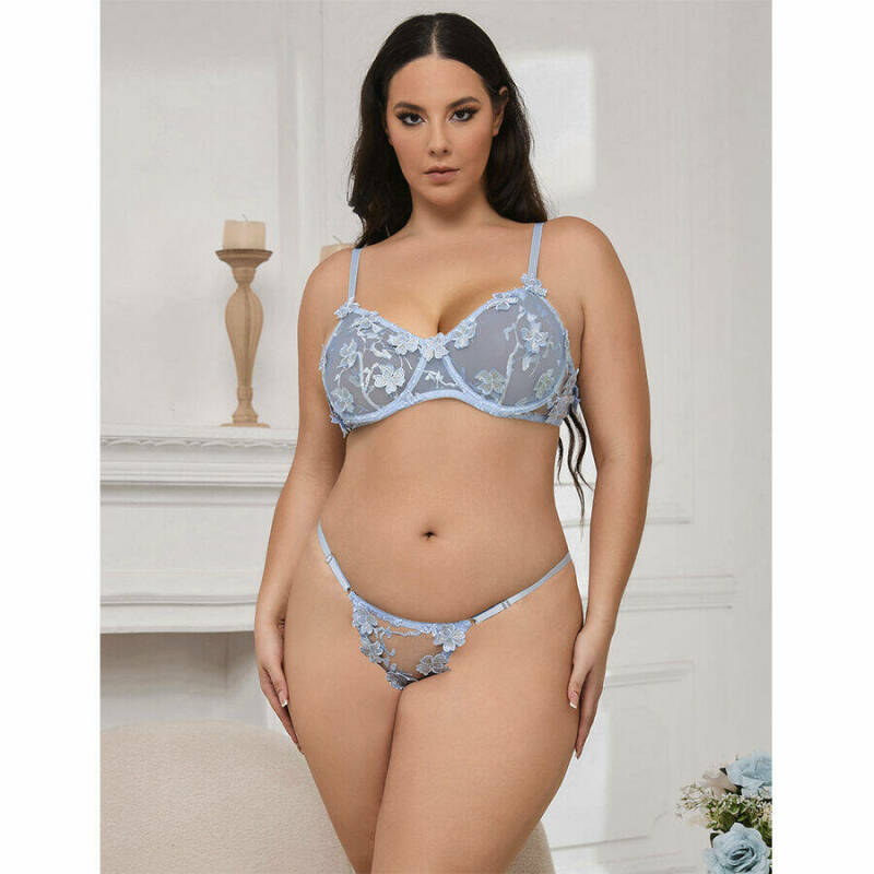 SUBBLIME - 957636 FLOWER EMBROIDERED BRA AND PANTIES SET SKY BLUE L/XL