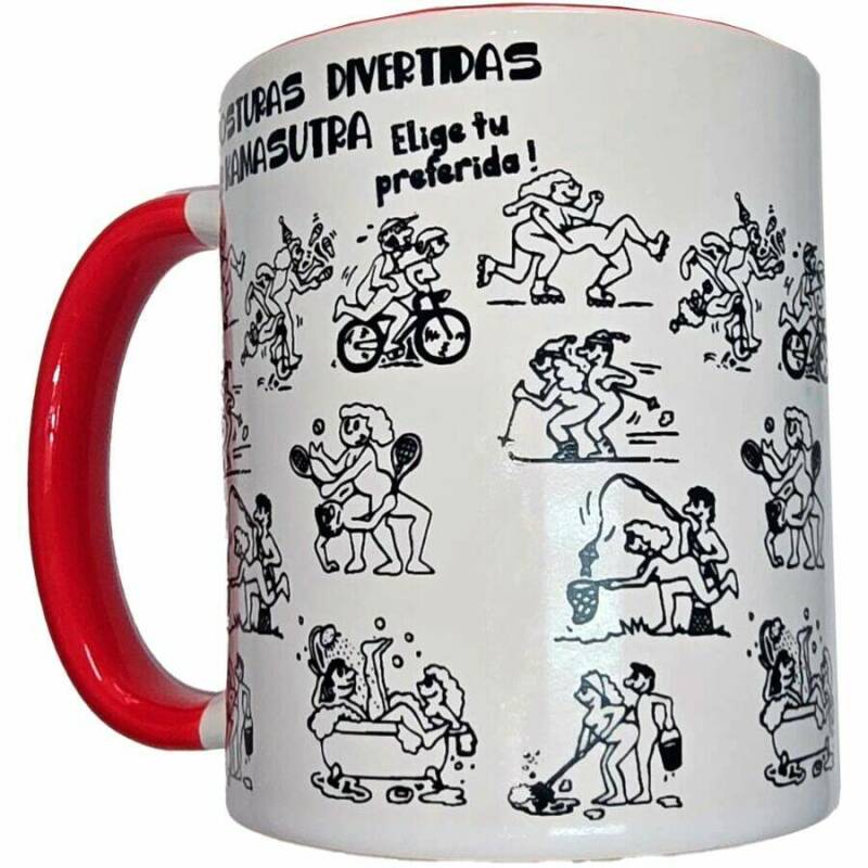 DIABLO PICANTE - WHITE KAMASUTRA POSITIONS MUG WITH RED HANDLE 370 ML