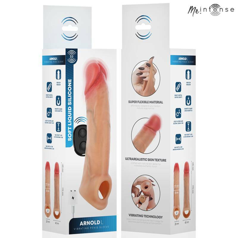MR INTENSE - ARNOLD L VIBRATOR SILICONE PENIS SLEEVE WITH REMOTE CONTROL 16 CM -Ø- 4.5 CM