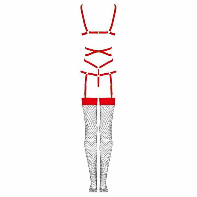 LIVCO CORSETTI FASHION - THIARA LC 20213 SET BODY + STOCKINGS RED S/M