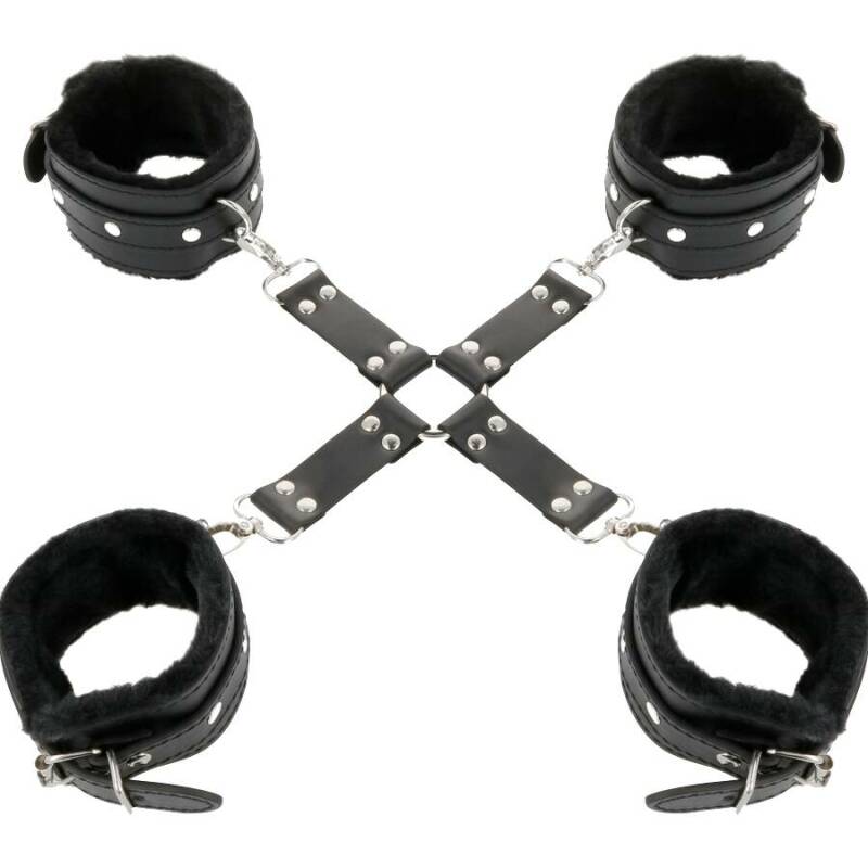 DARKNESS - LEATHER HANDCUFFS FOR FOOT AND HANDS BLACK