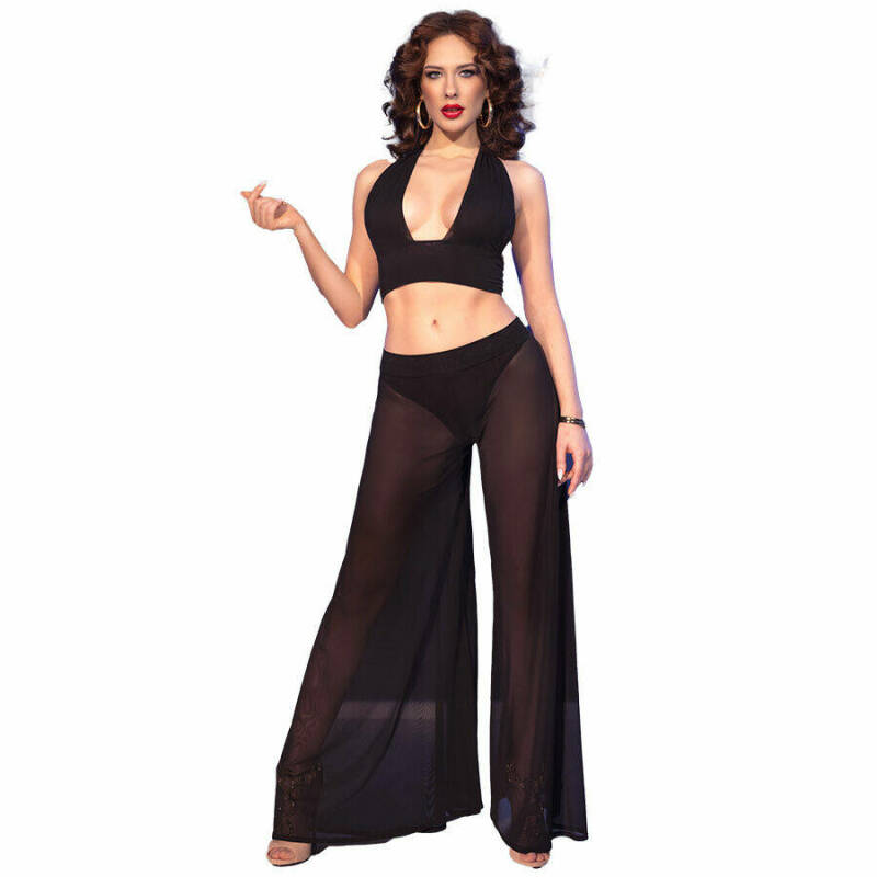 CHILIROSE - CR 4857 BLACK TOP AND PANTS SET SIZE L