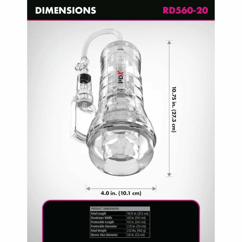 PDX ELITE - VIEWTUBE VAC XXL TRANSPARENT STROKER WITH SUCTION PUMP 27.3 CM