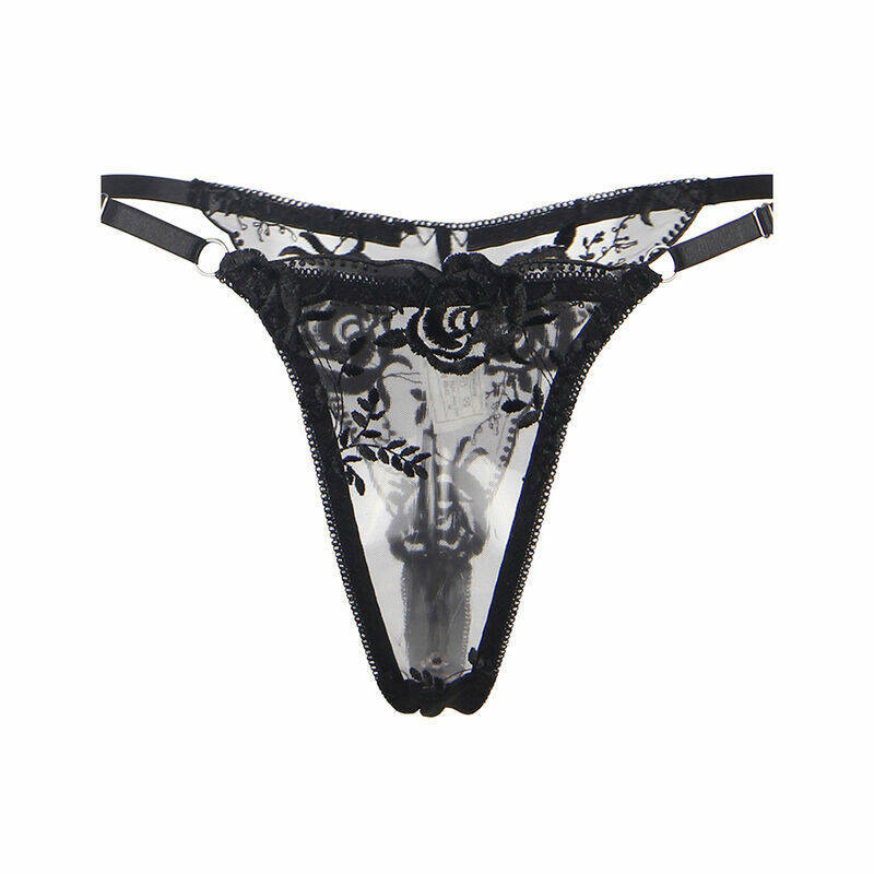 SUBBLIME - SET OF 3 PIECES BRA + THONG + GARTER FLORAL PRINT BLACK L/XL