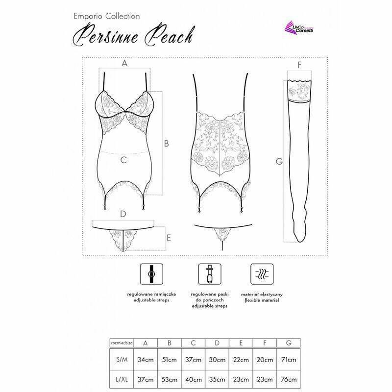 LIVCO CORSETTI FASHION - PERSINNE PEACH SET CORSET + PANTY + MEDIAS S/M