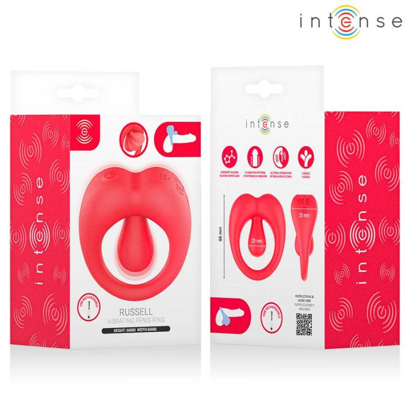 INTENSE - RUSSELL VIBRATING PENIS RING WITH CLITORIS STIMULATION RED