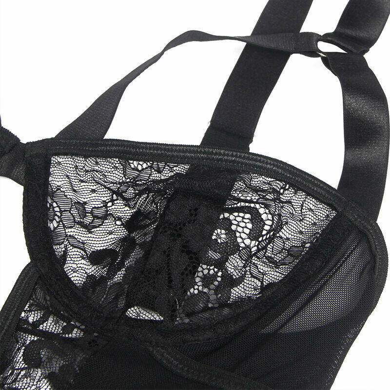 SUBBLIME - TEDDY WITH GARTER WITH LACE DETAIL AND STRIPS BLACK S/M