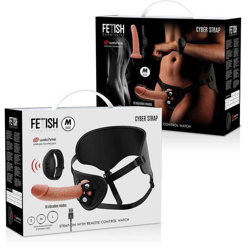 FETISH SUBMISSIVE CYBER STRAP - HARNESS WITH REMOTE CONTROL DILDO WATCHME M TECHNOLOGY