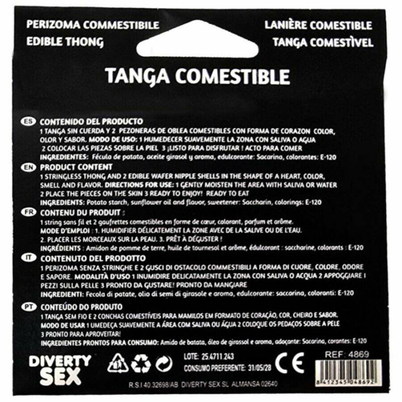 HOTFLOWERS - GIRL WAFER THONG AND 2 NIPPLE PADS STRAWBERRY FLAVOR /es/pt/en/fr/it/