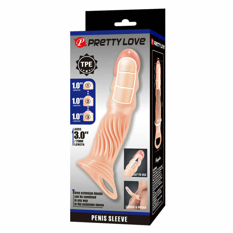 PRETTY LOVE - TEXTURED PENIS SHEATH WITH EXTENDERS