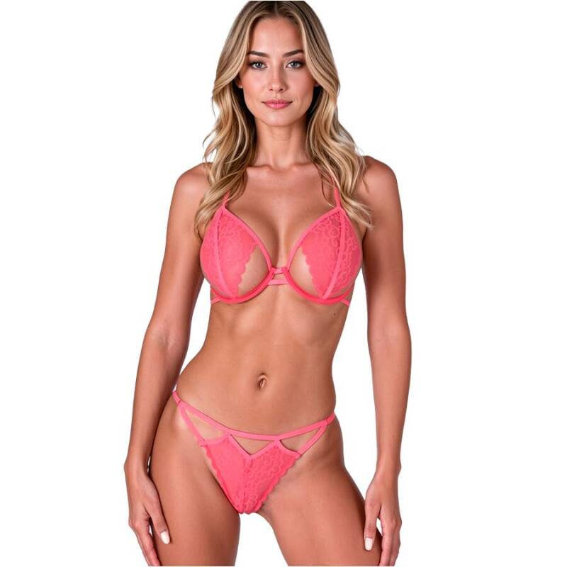 PASSION - RESILQUE BRA + THONG SET TOMATO RED S/M