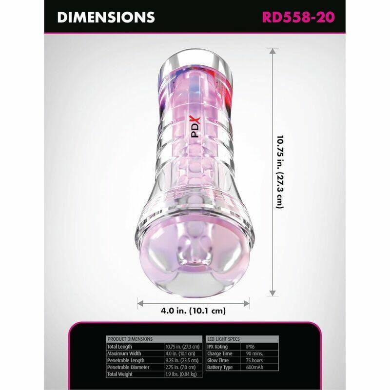PDX ELITE - VIEWTUBE XXL LED TRANSPARENT STROKER 27.3 CM