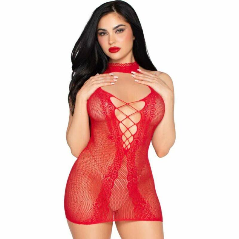 LEG AVENUE - 81675 HALTER MINI DRESS RED - ONE SIZE