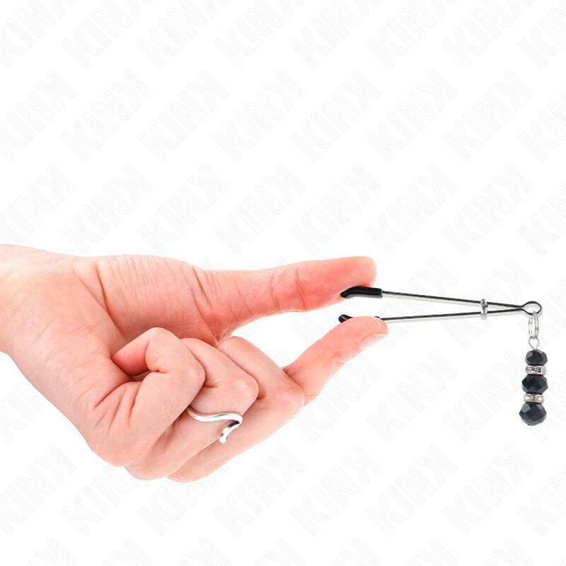 KINK - GOLD THIN NIPPLE CLAMPS WITH 3 BLACK GLASS BEADS 7 CM