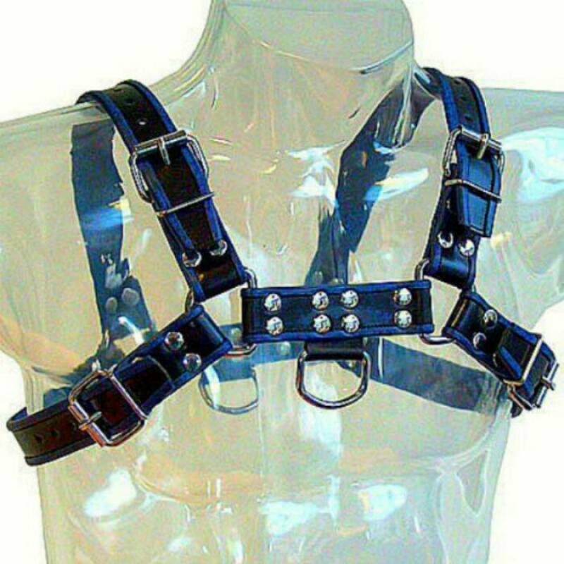 LEATHER BODY - BLUE AND BLACK LEATHER HARNESS CHEST BULLDOG