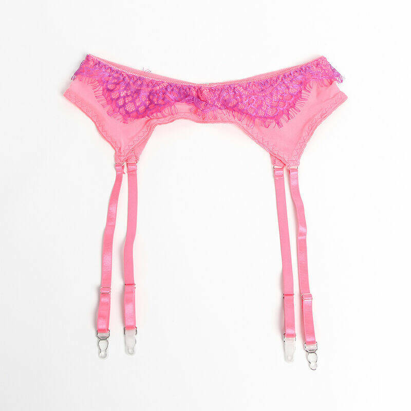 SUBBLIME - 955366 BRA SET WITH LACE AND GARTER LINES PINK AND PURPLE L/XL