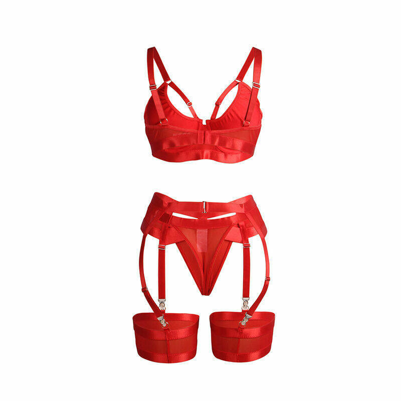SUBBLIME - 955250 RED BONDAGE BRA WITH GARTER SET S/M
