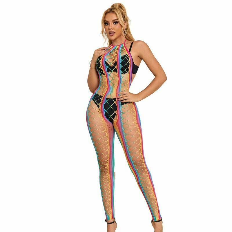 SUBBLIME - 952358 RAINBOW MESH HALTER NECK BODYSTOCKING XS/M