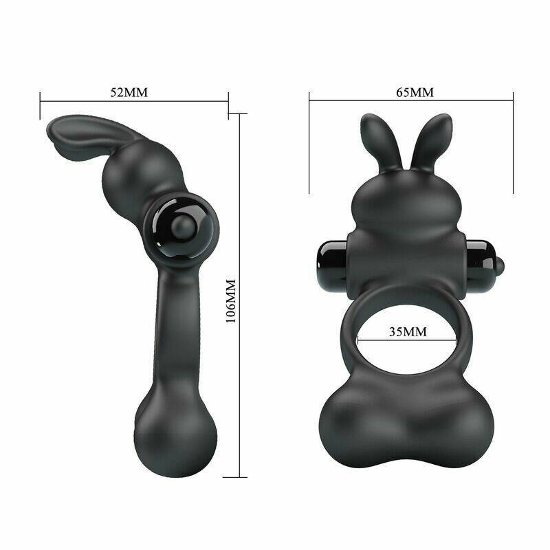 PRETTY LOVE - VIBRATING PENIS RING WITH BUNNY STIMULATOR 10 FUNCTIONS BLACK