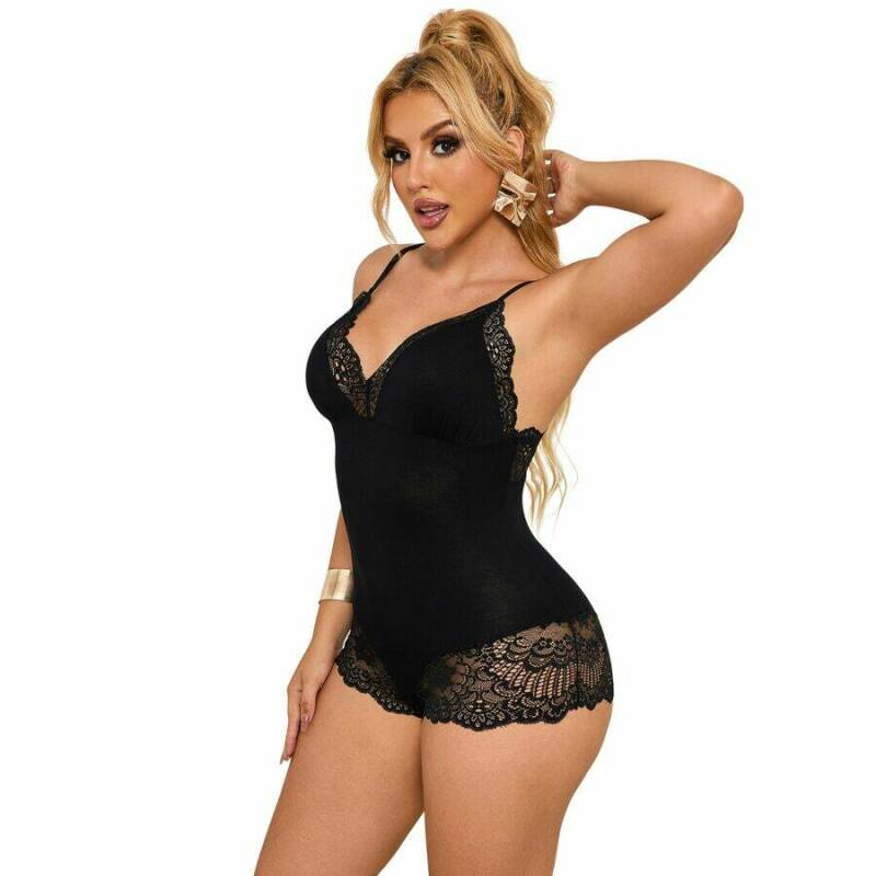 SUBBLIME - BLACK FLORAL LACE DETAIL TEDDY L/XL