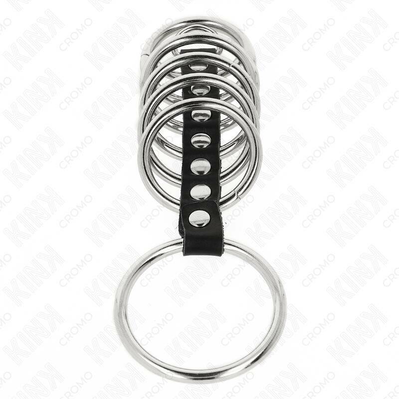 KINK - 7 METAL PENIS RINGS 3.2 CM TO 5 CM CONNECTED BY LEATHER