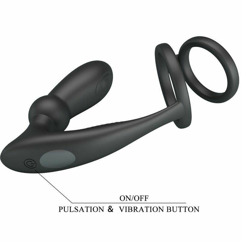 PRETTY LOVE - EMONI PENIS RING + ANAL PLUG 12 VIBRATIONS BLACK