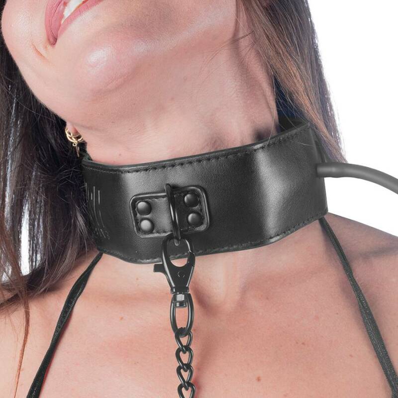 FETISH SUBMISSIVE BONDAGE - INFLATABLE STRANGLING COLLAR WITH CHAIN