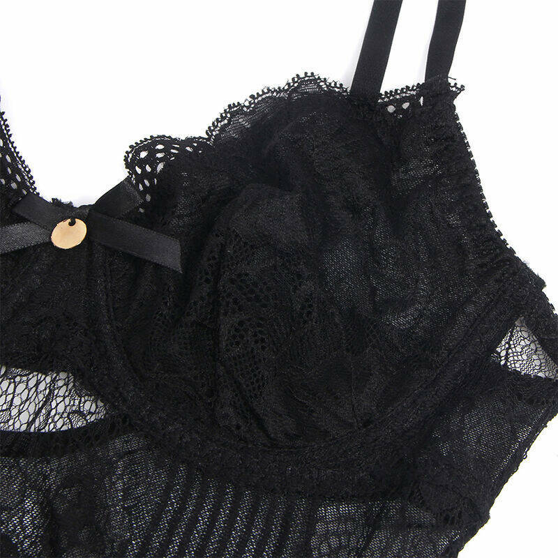 SUBBLIME - 955625 LACE BODYSUIT WITH BOTTOM CLOSURE BLACK L/XL