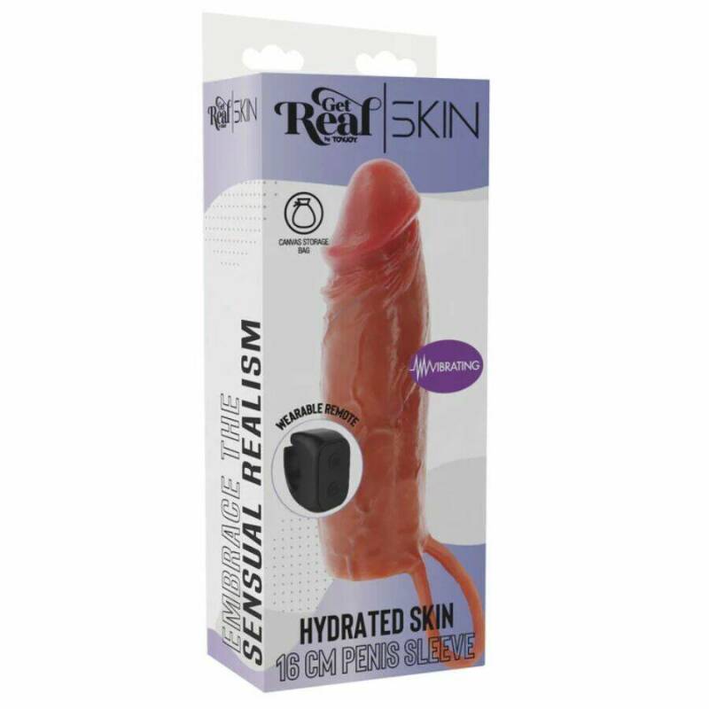 GET REAL - HYDRATED SKIN SILICONE VIBRATING PENIS SLEEVE CARAMEL 16 CM