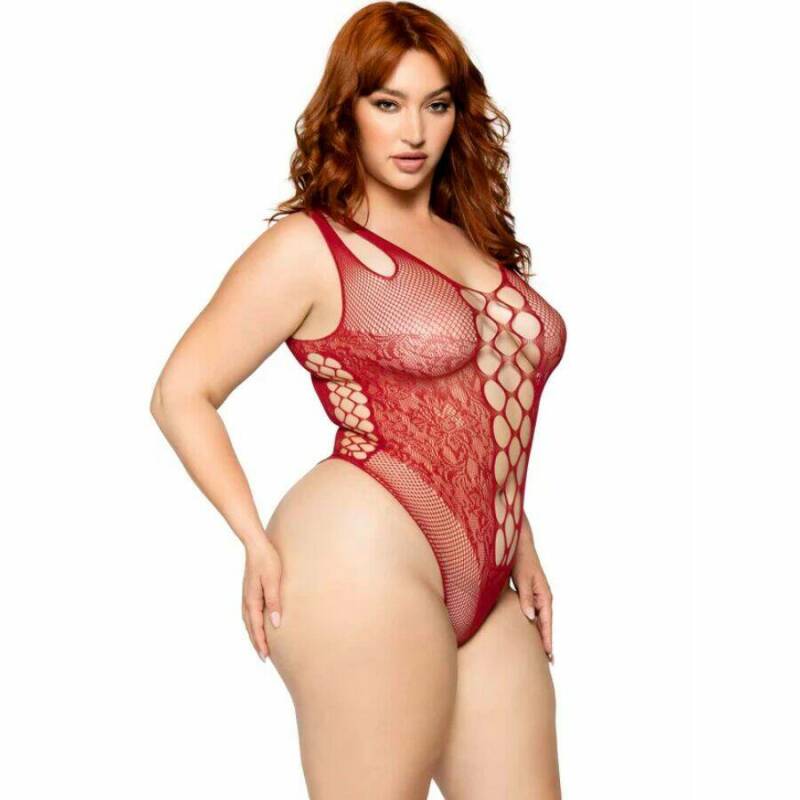 LEG AVENUE - 81641X SEAMLESS BODYSUIT BURGUNDY SIZE 1X/2X