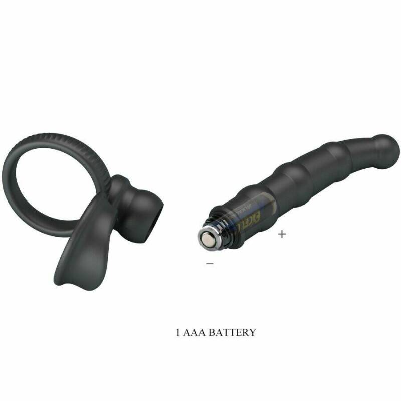 PRETTY LOVE - TATUM VIBRATING PENIS RING WITH PLUG 10 VIBRATIONS BLACK