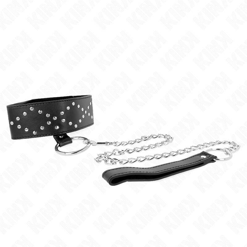 KINK - NECKLACE 65 CM WITH LEASH WITH SILVER STUDS MODEL 3 ADJUSTABLE 36-43 CM X 5 CM